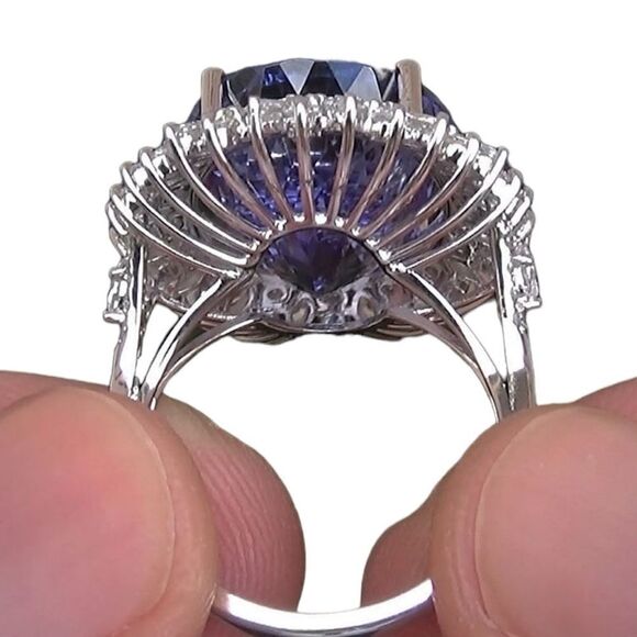 925 STERLING SILVER BLUE TANZANITE RING DOUBLING W CZ DIAMONDS BLING SPARKLY - Picture 5 of 5